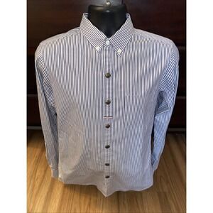 Moncler Gamme Bleu White Blue Striped Button Down Shirt Made in Italy Logo Patch